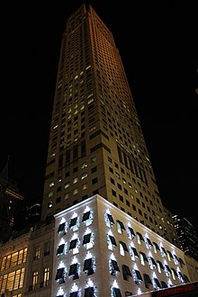 The building as seen at night