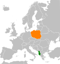 Map indicating locations of Albania and Poland