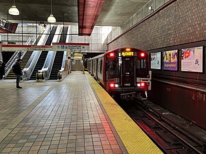 Red Line train entering Alewife station in April 2024
