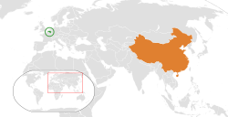 Map indicating locations of Belgium and China