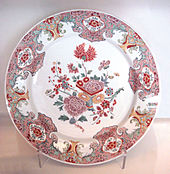 Dutch Delftware plate, faience, famille rose, 1760–1780.