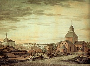 Ulrika Eleonora church in 1816–1817, roughly located at the northwest part of the square