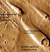 Erosion features in Ares Vallis, as seen by THEMIS