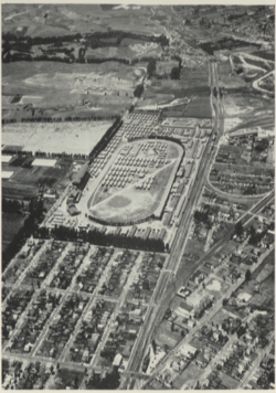 Aerial view of the Tanforan Assembly Center, taken sometime in 1942.