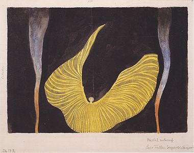 Watercolour and ink painting of Loïe Fuller dancing, by Koloman Moser (1902)