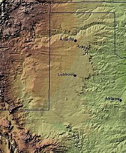Shaded relief image of the Llano Estacado including the portion in Eastern New Mexico
