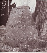 1774 Caleb Aldrich milestone on Great Road in Rhode Island, United States