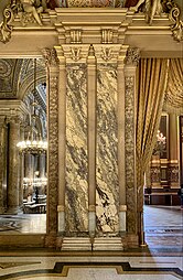 Beaux Arts Doric pilasters in the avant-foyer of the Palais Garnier, Paris, by Charles Garnier, 1861–1874[27]