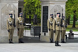 Changing of honour guards from Representative Honour Guard Regiment in front of the Tomb of Unknown Soldier in Piłsudski Square.