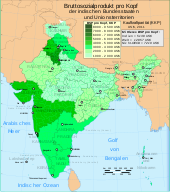 Pro-Kopf-Bruttosozialprodukt in Indien nach Bundesstaat 2011