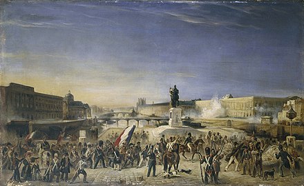 The Louvre under attack during the 1830 July Revolution, which overthrew King Charles X of France
