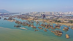 Hanzhong City with Han River flowing through