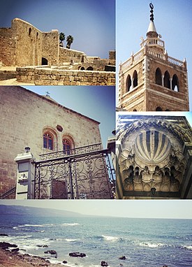 Clockwise from top left: Citadel of Tripoli, Mansouri Great Mosque minaret, Mamluk architecture, bay view, and a Syriac Catholic church