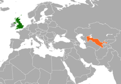 Map indicating locations of United Kingdom and Uzbekistan