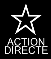 A logo of a black background with a white star, under the star is white text that says "ACTION DIRECTE".