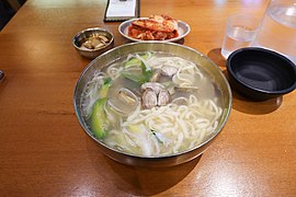 Korean kal-guksu noodles with bajirak clams