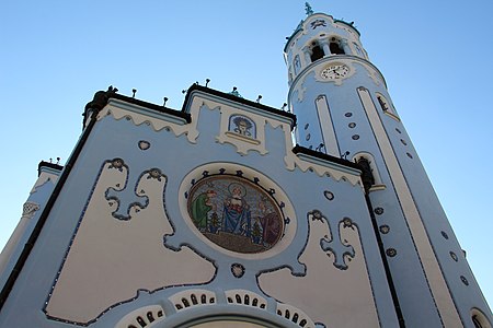 Facade of Blue Church by Ödön Lechner in Bratislava, Slovakia