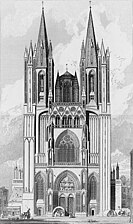 Notre-Dame de Cou­tan­ces (Nor­man­die): Roma­nische Türme, im 13. Jh. gotisch umgestaltet