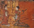 A man wearing paofu and a woman wearing guiyi; lacquer painting, Tomb of Sima Jinlong, Northern Wei, c.484 AD