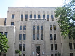 The Gregg County Courthouse of Art Deco design in Longview designed by architects Voelcker and Dixon.[1] William R. Hughes was the county judge when the structure was completed in 1932.