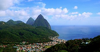 The Pitons, Soufrière, and the Caribbean Sea