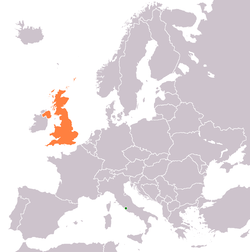 Map indicating locations of Holy See and United Kingdom