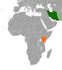 Map indicating locations of Iran and Kenya