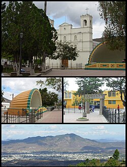 From the top: Catholic Temple, Acoustic Shell, Municipality and Panoramic View.
