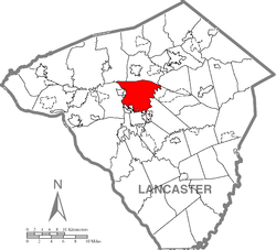 Map of Lancaster County with Manheim Township highlighted in red