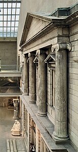 Greek Revival Ionic columns of the Branch Bank of the United States, now in the Charles Engelhard Court of the Metropolitan Museum of Art, New York City, inspired by those of the Temple of Artemis Agrotera in Athens, by Martin E. Thompson, 1824