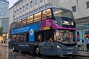 One of NX West Midlands' new Enviro400 EV electric buses pictured in Birmingham City Centre, on route 6 to Solihull.