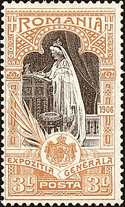 Stamp with queen Elisabeth, by C. Stengel, 1906, ink on paper