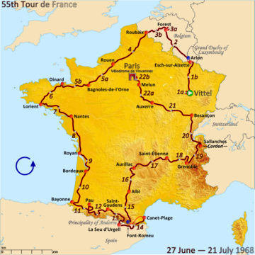 Route of the 1968 Tour de France