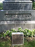 Engraving of Allan's name, birth date and death date