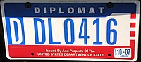 U.S. diplomatic license plate with surface-printed serial
