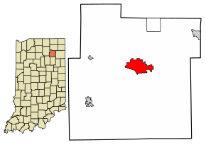 Location of Columbia City in Whitley County, Indiana.