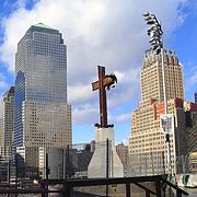 The World Trade Center Cross rises from the World Trade Center wreckage.