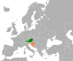 Map indicating locations of Austria and Croatia