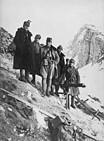 Austro-Hungarian soldiers with a trophy Maxim machine gun in the High Alps, c. 1916