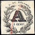 United States of Colombia 1865, 5c registration stamp 'A' (Anotacion)