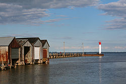Lighthouse and docks in Port Rowan.