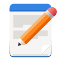 Logo for GNOME Text Editor, which depicts an orange pencil writing lines on a white paper with blue borders along the top and bottom