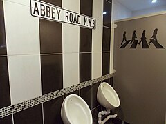 Gents toilets inspired by the Beatles album Abbey Road in Parkend, England