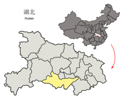 Location of Jingzhou City jurisdiction in Hubei