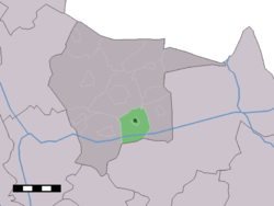 The village centre (dark green) and the statistical district (light green) of Fleringen in the municipality of Tubbergen.