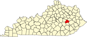 Map of Kentucky highlighting Lee County