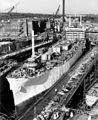 Muscle Shoals (AGM-19) nearing completion, in dry dock at Quincy.