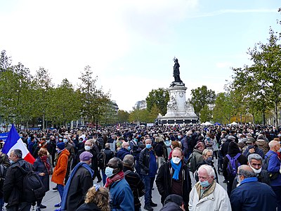Gathering in homage to Samuel Paty, at Place de la République in Paris