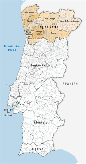 Karte der Region Região Norte (Portugal)