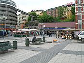 Ryssgården Square in front of the main exit of the metro station